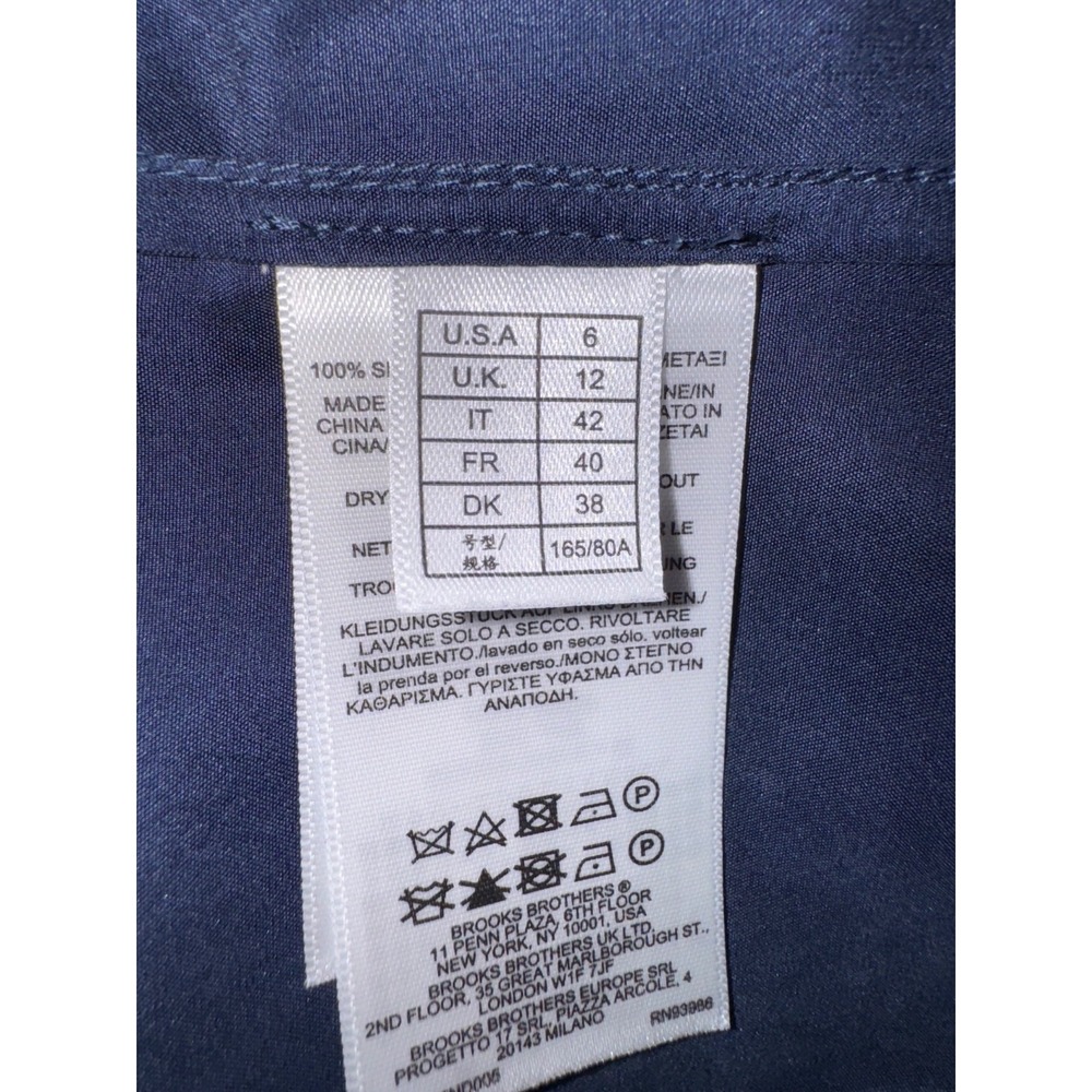 Brooks Brothers Size 6 100% silk Navy Long Sleeve shirt dress side pockets tie - Picture 8 of 8